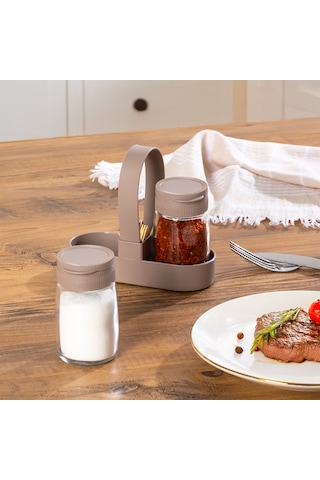 Porsima 00467-1 Kapicino Drop 2li Standlı Tuzluk Biberlik Seti - 100ml Cappuccino