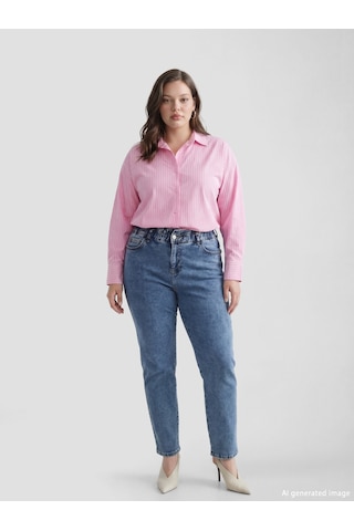 Lcwaıkıkı Classic Mavi Beli Lastikli Slim Mom Kadın Jean Pantolon