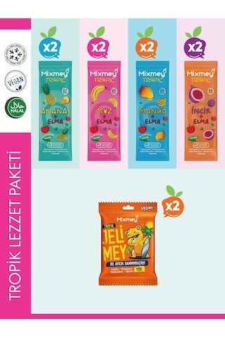 Mixmey Tropik Jelimey Meyve Bar Paketi 18’li | Vegan, Glutensiz, Koruyucusuz (18 ADET)