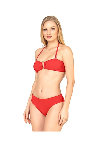 Endeep Kadın U Aksesuarlı Nar Çiçeği Dokulu Straplez Bikini Takımı Nar Çiçeği