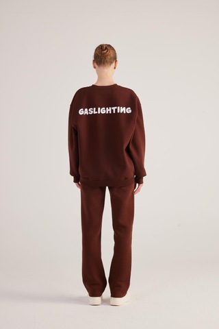 Holly Lolly Oversize Kesim Unisex Gaslighting Sweatshirt Kahve