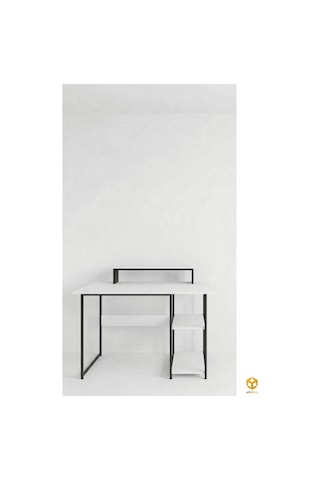 Vienna 2 Raflı Metal Ayak Çalışma Masası Laptop Masası Bilgisayar Masası 60x120cm Siyah - Beyaz
