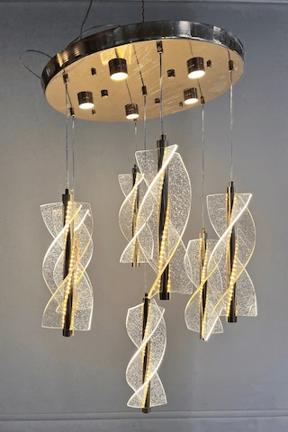 Büyüleyici Modern Sarmal Şelale Led Avize - Altın Ve Kristal Şıklığı Gold