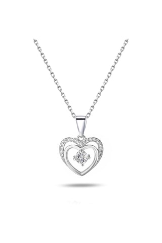 Brezza Lusso Jewelry Gümüş Çift Kalp Tektaş Kadın Gümüş Kolye 45 CM