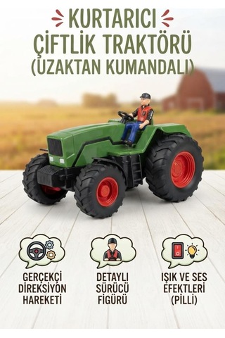 Uzaktan Kumandalı Işıklı Figürlü Gerçekçi Tasarım Çiftçi Traktörü 1:24 Ölçekli 6 Fonksiyonlu Oyuncak