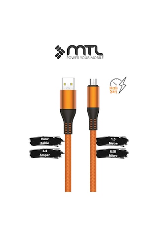 3.4a Usb To Micro Usb Örgülü Metal Başlıklı Hızlı Şarj Ve Data Kablosu 1.5 Metre Mt2053