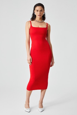 Grımelange RINIA Kadın Slim Fit Geniş Yaka Askılı Kırmızı Elbise