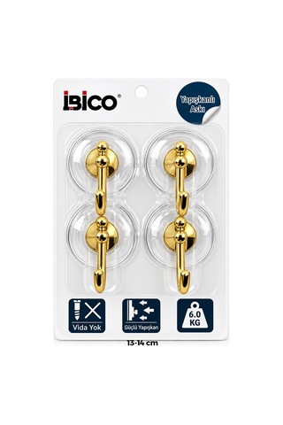 İbico İ17-016 Plastik Askı 6kg 4 Adet Gold Krom Görünüm Yapışkanlı Montaj Şeffaf Mika Kristal Plaka - 30'li Paket