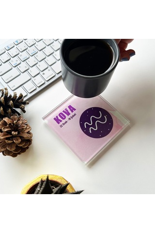 Decorita Cam Bardak Altlığı Burçlar - Kova Burcu 4'lü Takım Çok Renkli