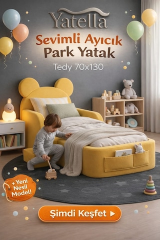 Yatella Luxury Tedyy Baza ve Başlıklı Montessori Full Sünger Yatak Seti 70 X 130 Sarı