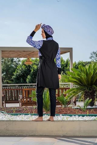 Ruko Maio Kadın Crop Üst Rahat Kesim Lycra Su İten Kumaş Haşema Mor Mayo Takımı Mor Desenli