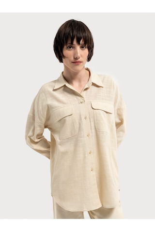 LOFT Loose Fit Kadın Gömlek U.kol Lf2035403 Q1.v1 Ekru