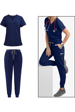 Dolıty Hemşirelik Ovalama Seti V Yaka Hemşire İş L-koyu-mavi