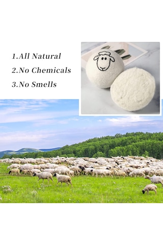 Lemestar Yün Kurutma Topları - 6 Adet, Kumaşı Yumuşatır, Statik Elektriği Azaltır, Kuruma Süresini Kısaltır, Koyun Desenli, Yün Malzeme Çok Renkli