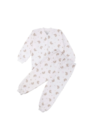 Bebegen Kız Çocuk Ekru Bej Koala Desenli Çıtçıtlı Pijama Takımı Çok Renkli