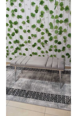 Özcan Metal Krom Metal Ayaklı Metal Kasalı Bench Mutfak Salon Antre Yatak Odası Balkon Puf Bank Gri