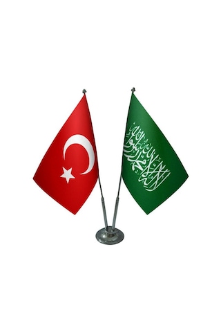 Masa Üstü Yeşil Kelimei Tevhid Bayrağı Türk Bayrağı İkili Krom Di