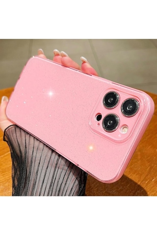 Teknomoda Apple Uyumlu iPhone 16 Pro Kılıf Kamera Korumalı Simli Lüks Işıltılı Silikon AÇIK PEMBE