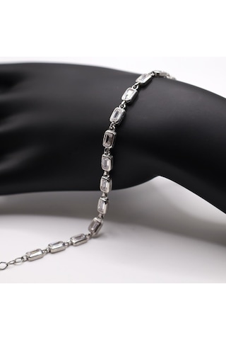 Agakulche Gümüş Zirkon Taşlı Zümrüt Kesim Bileklik Gümüş