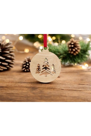 10 Parça Ahşap Yılbaşı Ağacı Süs Seti-2 Ortalama 6-8 Cm Noel Ağacı Süsü