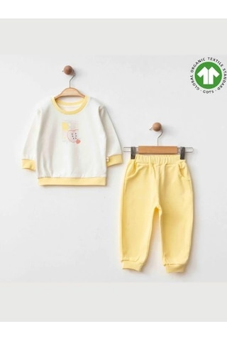 Zekids Kız Bebek Elma Baskılı Organik 2 Li Takım-15471 Sari