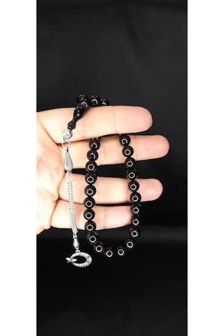 Çubuk Kehribar Tesbih Küre Kesim Siyah Renk T-376