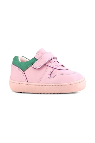 Rakerplus Bob Hakiki Deri Pembe Yeşil Barefoot Cırtlı Lastikli Bebek Sneaker Ayakkabı Pembe
