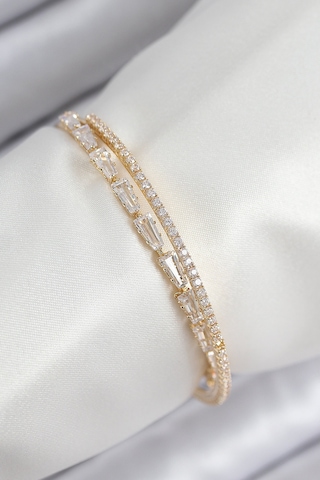 Pirinç Zirkon Taşlı Su Yolu Model Gold Renk Kadın Bileklik Çok Renkli 53891090