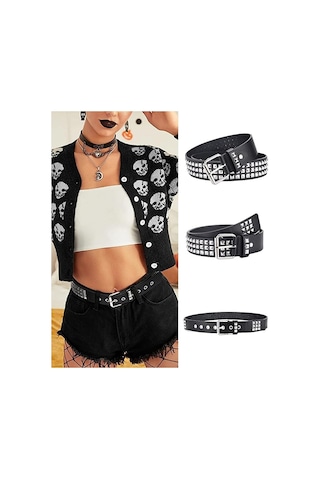 Punk Deri Çivili Kemer Siyah