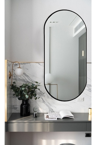 Model Alfa Dekoratif Ayna Duvar Aynası Konsol Aynası Boy Aynası Mdf 120cm X 50 Cm Elips Ayna 120 X 50 Siyah