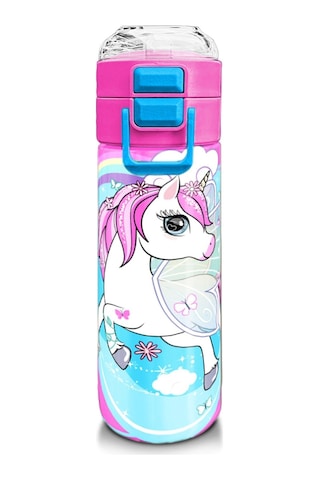 Coral High Kız Çocuk İçin 500 Ml'lik Paslanmaz Çelik Termos/suluk - Mavi Neon Pembe Unicorn Desenli Çok Renkli