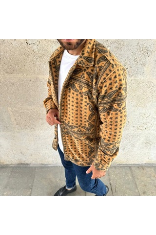 Wear Vexel Erkek Düğmeli Gömlek Polar Sweatshirt Yumuşak Dokulu Oversize Kalıp -sarı Çok Renkli