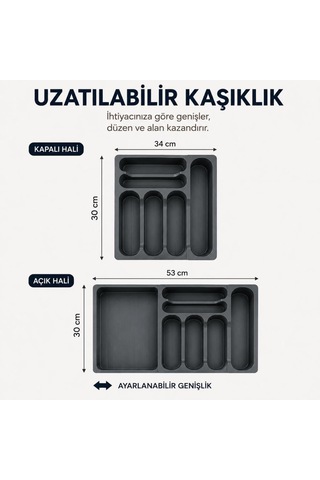 Uzayabilen Ayarlanabilir Pratik Çekmece İçi Kaşıklık-çatal Kaşık Bıçak Düzenleyici Siyah