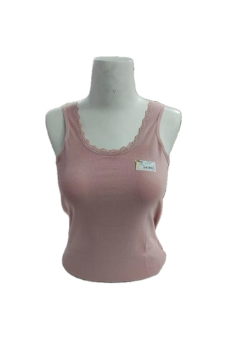 Kolcu Geniş Askılı Dantel Detaylı Kadın Atlet - Pudra Pudra