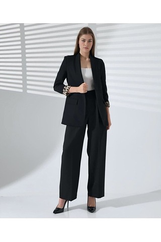 Kadın Normal Kalıp İçi Leopar Desem Hürrem Blazer Ceket Siyah