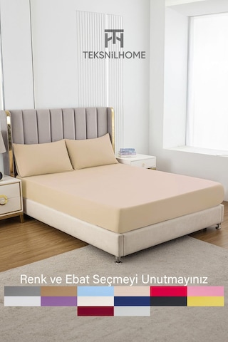 Ranforce Bej Pamuklu Tek / Çift Kişilik Battal Tam Kenar Lastikli Çarşaf 14 Renk Fıtted Bej