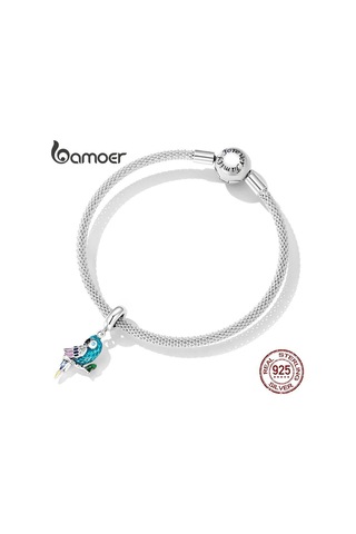 Bamoer 925 Ayar Gümüş Canlı Parlak Papağan Kolye Charms Bilezik Ve Bileklik Zarif Kuş Charms Kadınlar İçin Fit Güzel Takı Gümüş