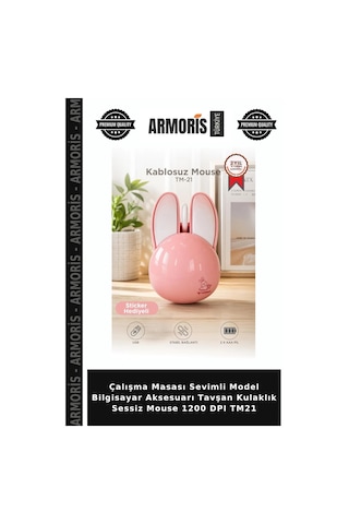 Çalışma Masası Sevimli Model Bilgisayar Aksesuarı Tavşan Kulaklık Sessiz Mouse 1200 Dpı Tm21 Diğer