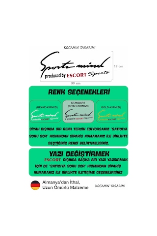 Ford Escort Sport Mind Far Sticker Siyah Zemin Kırmızı Yazı Şerit Tasarım Oto Aksesuarı Escort Yazılı Siyah & Kırmızı