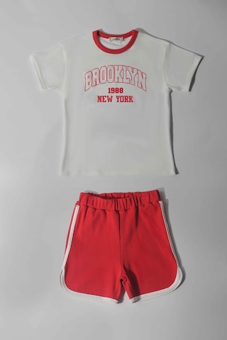 Luess Erkek Çocuk %100 Pamuklu Baskılı Oversize Alt Üst Takım-kırmızı Kırmızı