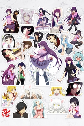 Monogatari Anime Telefon Laptop Bullet Journal Yapışkanlı Folyo Sticker Paketi 26 Adet Çok Renkli