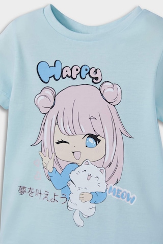 DeFacto Kız Bebek Pijama Takımı Anime Baskılı Kısa Kollu Penye Üst Beli Lastikli Şort E1554A525HSBE495