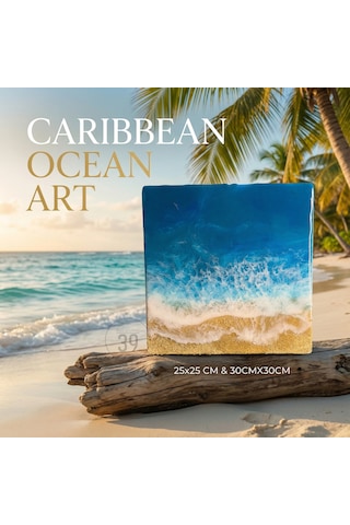 Caribbean Ocean Epoksi Duvar Tablosu El Yapımı Okyanus Temalı Dekoratif Sanat, 25x25 Cm & 30x30 Cm 1 Adet