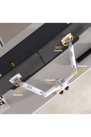 Nb F160 Beyaz 17-27" Çift Kol Monitör Tutucu 2-9 Kg Amostisörlü Vesa Monitör Standı