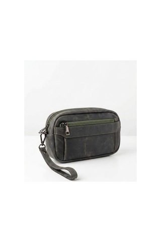 Levano Leather Hakiki Dana Derisi Erkek El Çantası Bilek Askılı El Geçmeli Portföy Organizer Çanta 22x12 Cm Antrasit