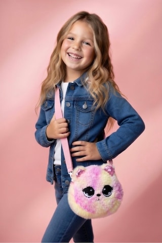 Mollycrush Hediye Kız Çocuk Pembe Ayıcık Figürlü Peluş Çanta Simli Kulaklı Ayarlanabilir Askılı Pembe