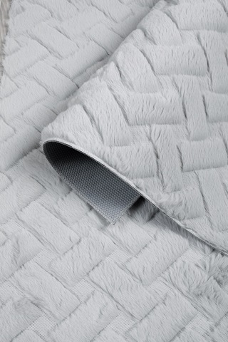 Desenli Tavşan Tüyü Yumuşak 2 Li Banyo Paspası Kaymaz Tabanlı Klozet Takımı Gri Gri