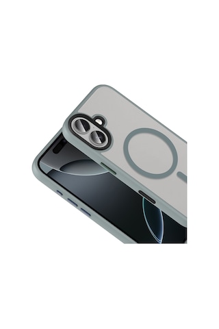 Apple Uyumlu iPhone 17 Kılıf Mat Arka Yüzey Wireless Şarj Özellikli Zore Flet M-safe Kapak Gri