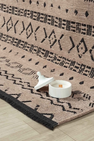 Gaia Bej Halı Yıkanabilir Kaymaz Taban Şönil Kilim Dokuma Pamuk Taban Kilim 10351 Bej