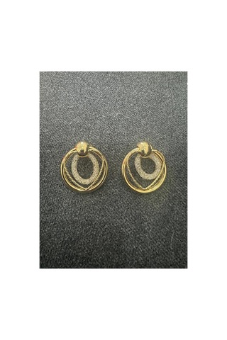 Yuvarlak Halka İç Halka Kalpli Simli Gold Küpe